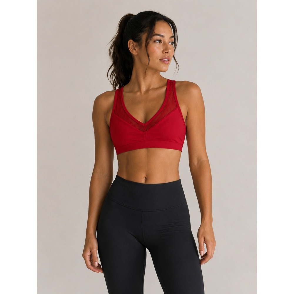 Fabletics Red V-Neck Mesh Panel Sports Bra XS
